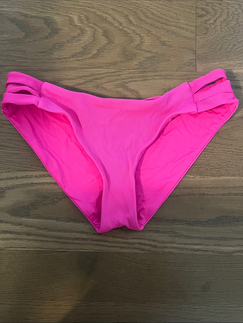 BECCA Hot Pink Ribbed Bikini Bottom with Double-Strap Sides